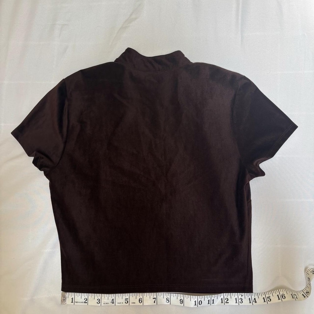 Brown Velvet Mandarian Collar Crop Top Vintage 90s/Y2K Small Hot Kiss Grunge Alt - Picture 5 of 8